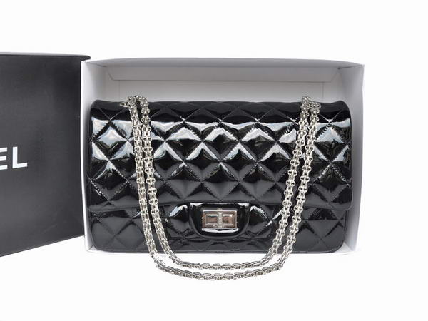 AAA Fashion Chanel Classic Black Original Patent Leather Doulble Flap Bag Silver On Sale